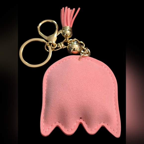 Pink Rhinestone Pac Man Ghost Keychain - Picture 2 of 2